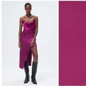 Zara magenta satin asymmetric midi dress